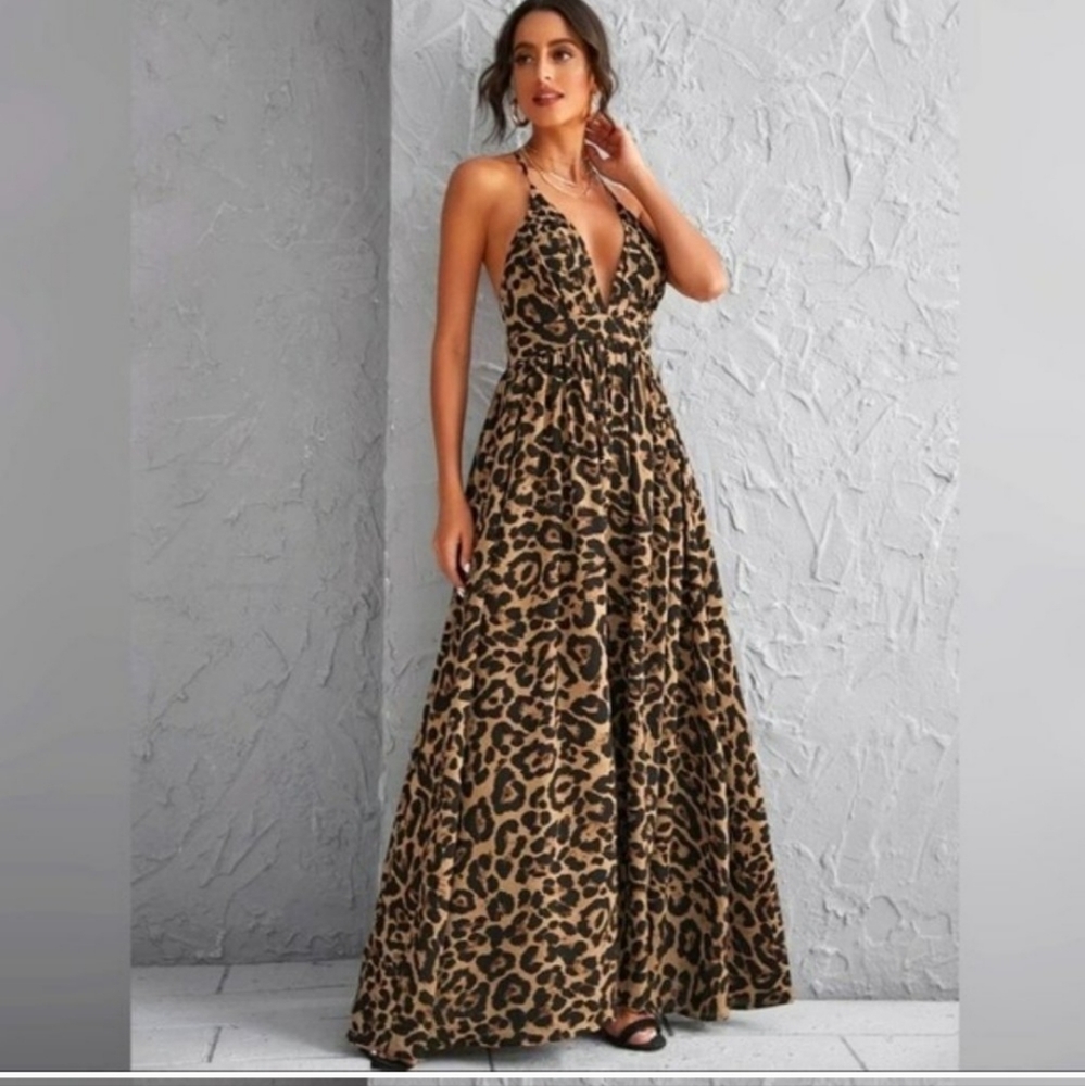 Elegant Women’s Leopard Maxi Dress XL